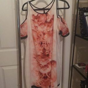 Pink & White Rose Dress Trimmed In Black